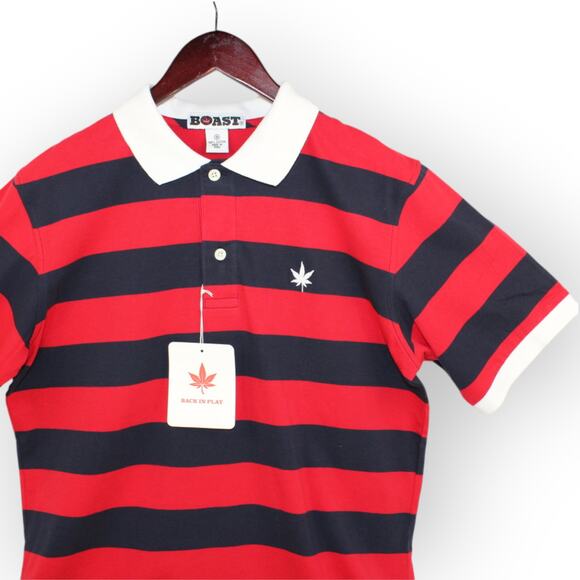 BOAST USA Mens S/S Wide Stripe Polo Red Navy White 100% Peruvian Pima Cotton - Picture 16 of 16